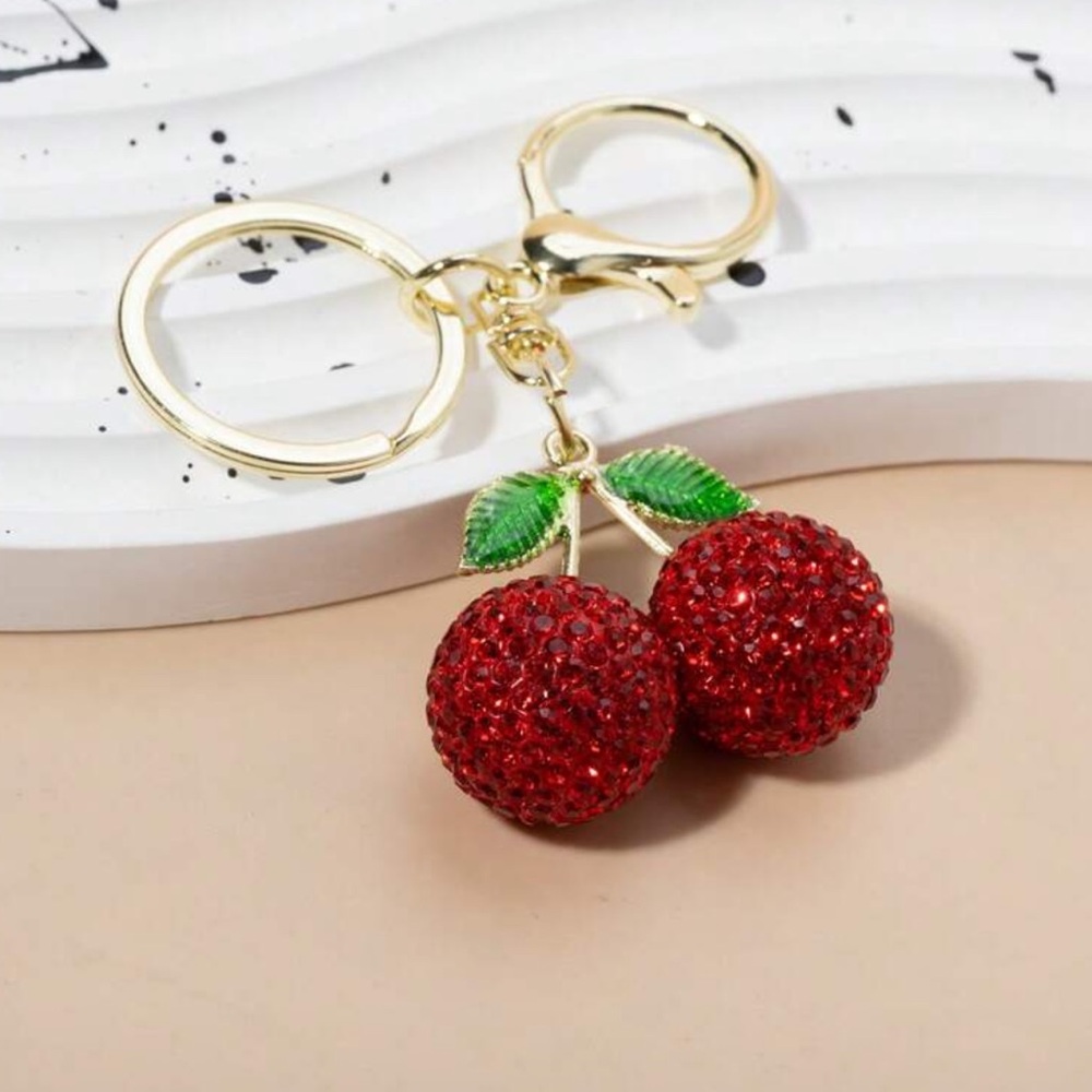 Cherry rhinestone key ring/bag charm - Picture 1 of 2
